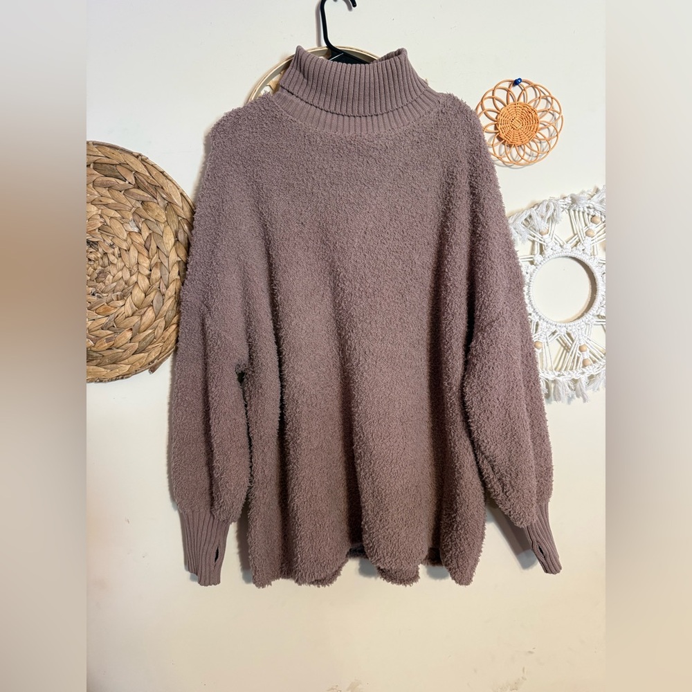 Altar'd State Plush Ribbed Mock Neck Sweater - Mauve Taupe